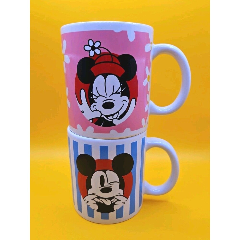 Disney Mickey & Minnie Mouse Coffee Mug Set of 2 Ceramic 16oz Galerie NEW